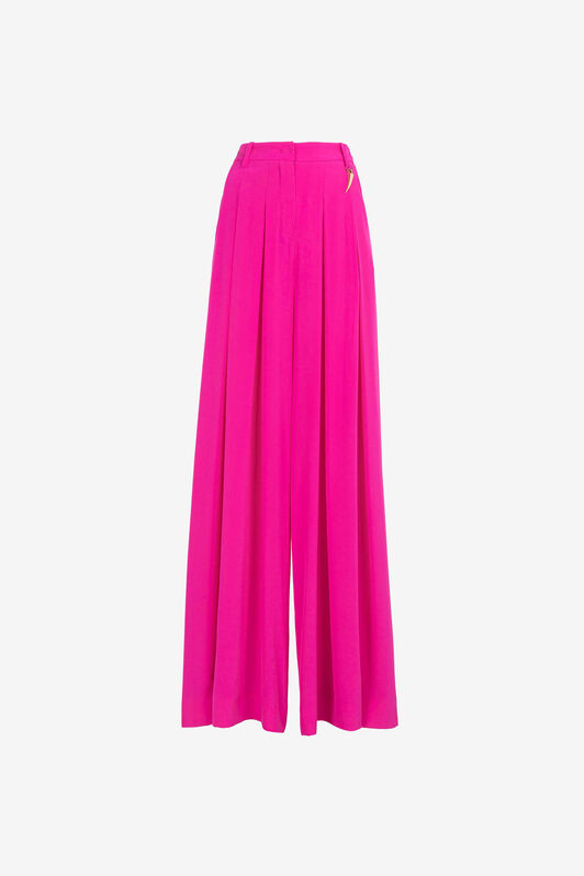 RC Tiger Tooth Wide-Leg Silk Trousers RC Tiger Tooth Wide-Leg Silk Trousers Fuchsia OQT204-SY001