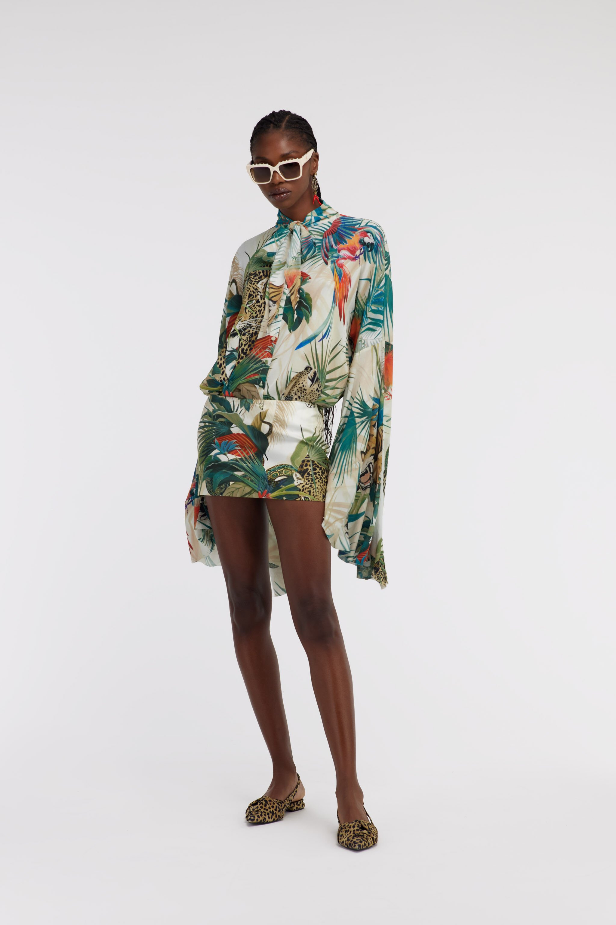 RC Jungle Print Shirt Flared Sleeves Green SKT708-7HI88