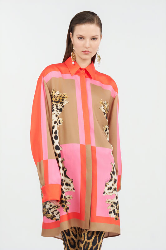 RC Cavalli Pop Print Silk Dress CORAL RED WQT160-OZR33