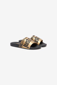 ${brand} Slides Con Lettering E Fascia Dorata ${colorDescription} ${masterID}
