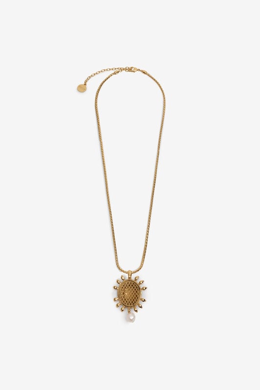 RC Snake Pendant Necklace with Pearls GOLD/IVORY/CRYSTAL WQG001-AM127