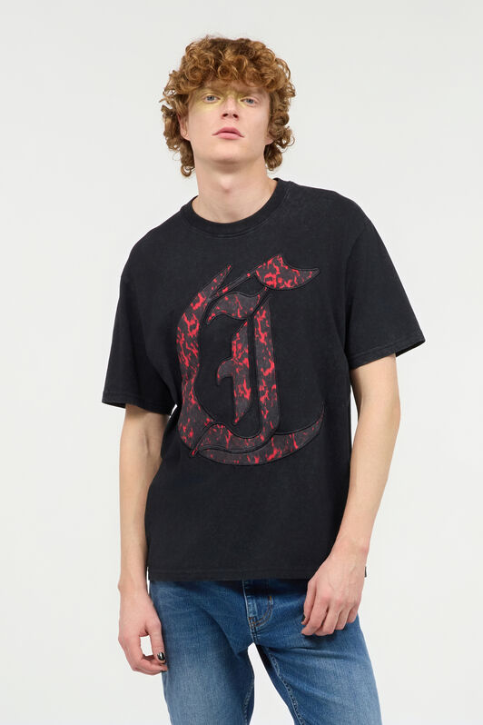 JC T-Shirt With JC Monogram Patch JC T-Shirt With JC Monogram Patch Black UFT032-UF052