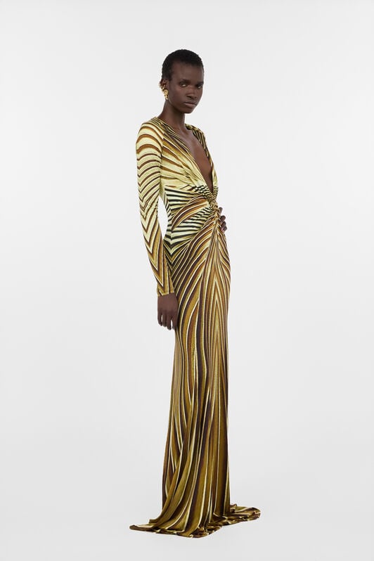 RC Extra-Long Dress with Ray Of Gold Print NATURAL/GOLD WWT113-JRS34