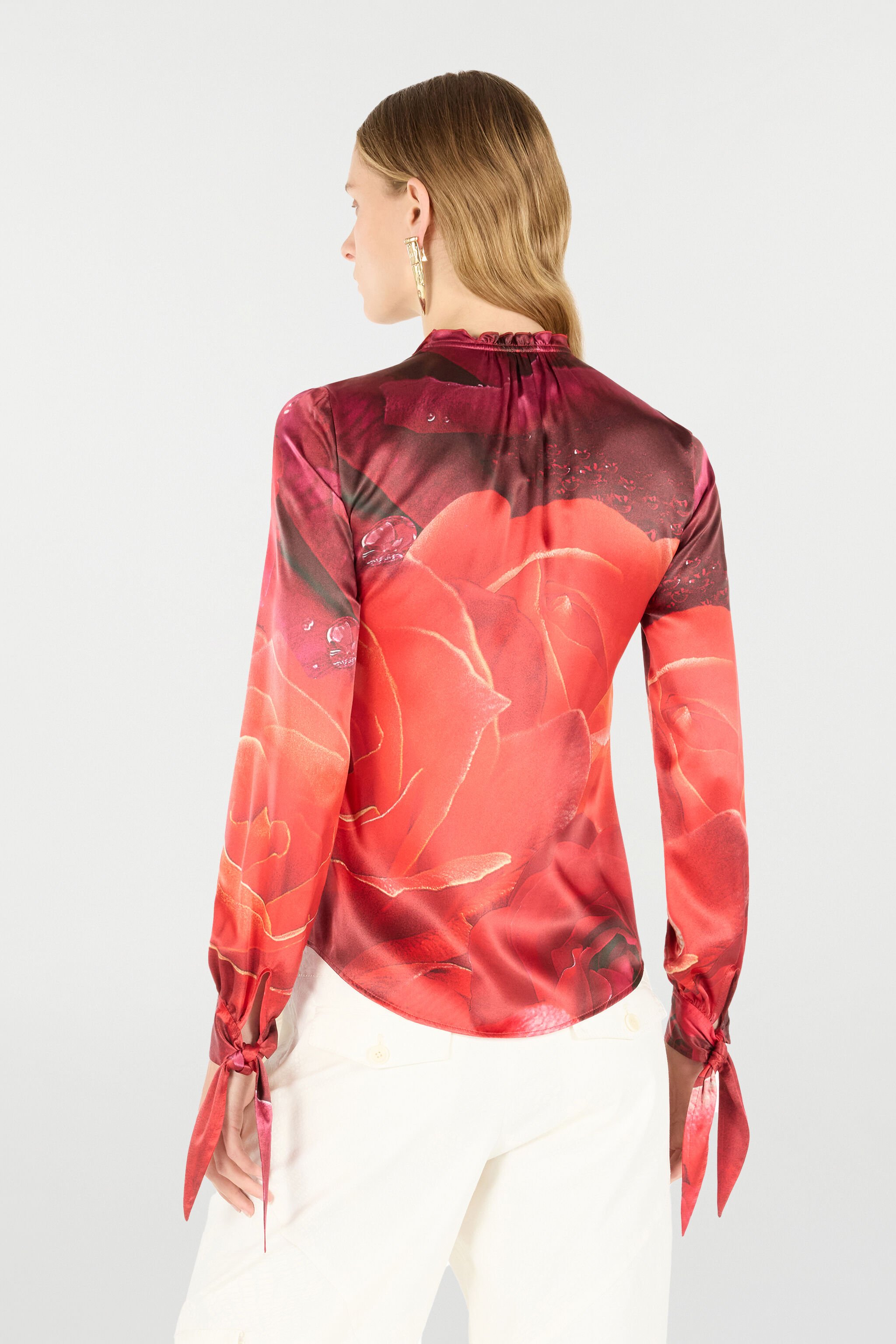 RC Camicia In Seta Con Stampa Rose Rosso UKT702-RYN48