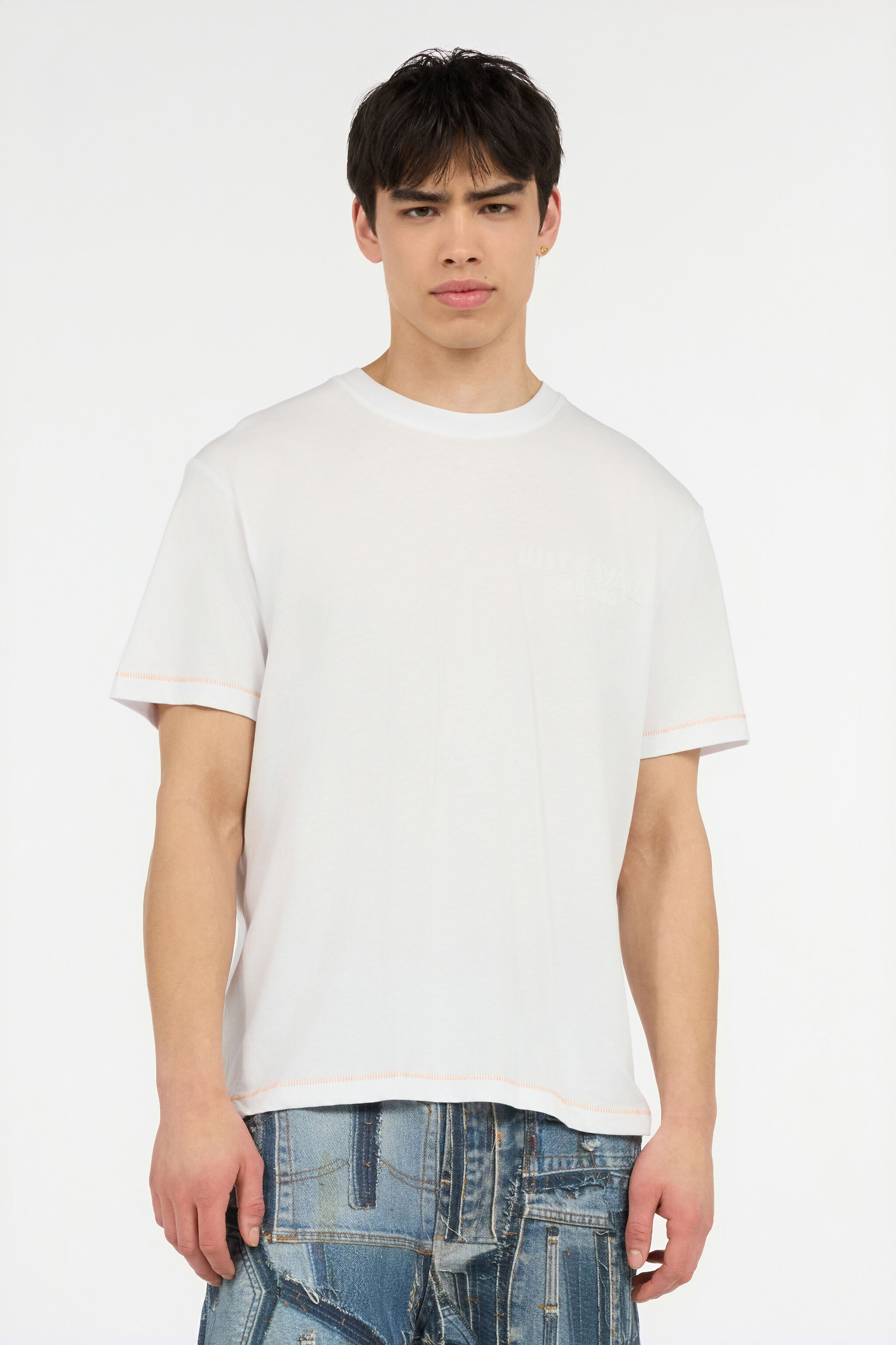 JC T-Shirt With JC Monogram And Contrasting Topstitching WHITE UFT037-UF057
