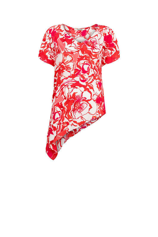 RC Rose-Print Silk Top Red IQT602-SQP69