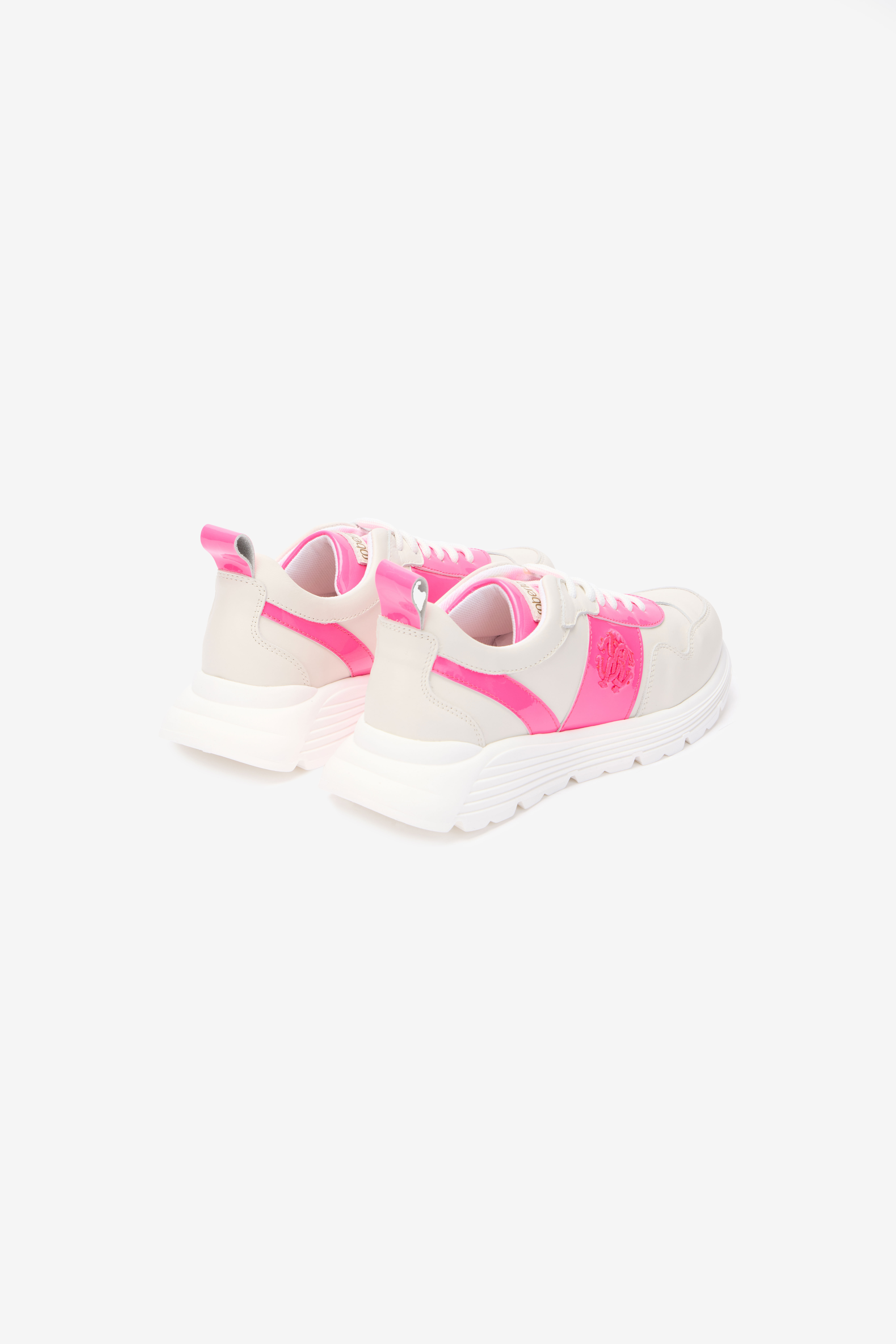 RC White And Pink Leather Running Shoes With Monogram RC WHITE /FUXIA QOS01H-PZO14