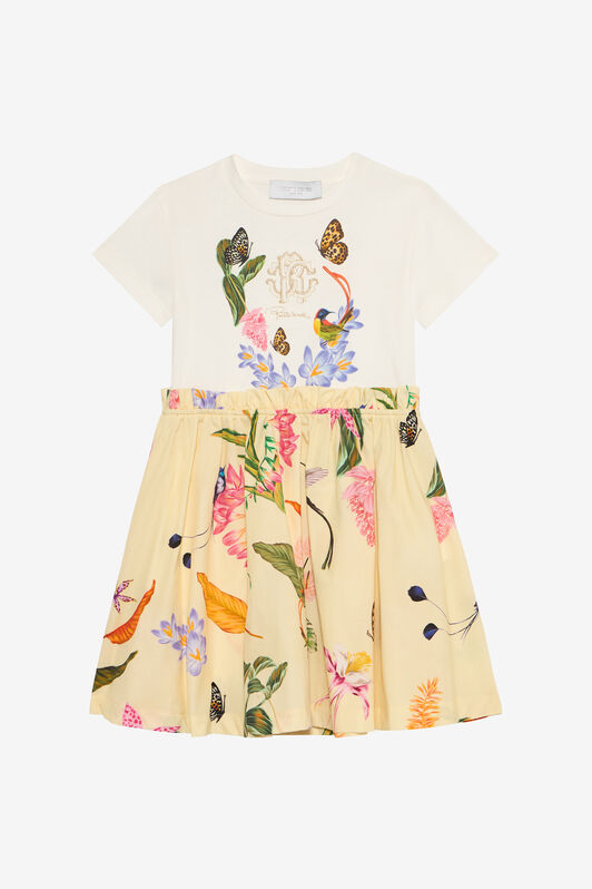 JU Milk White and Yellow Dress with Tropical Print MILKY WHITE/YELLOW VJT10N-JD001