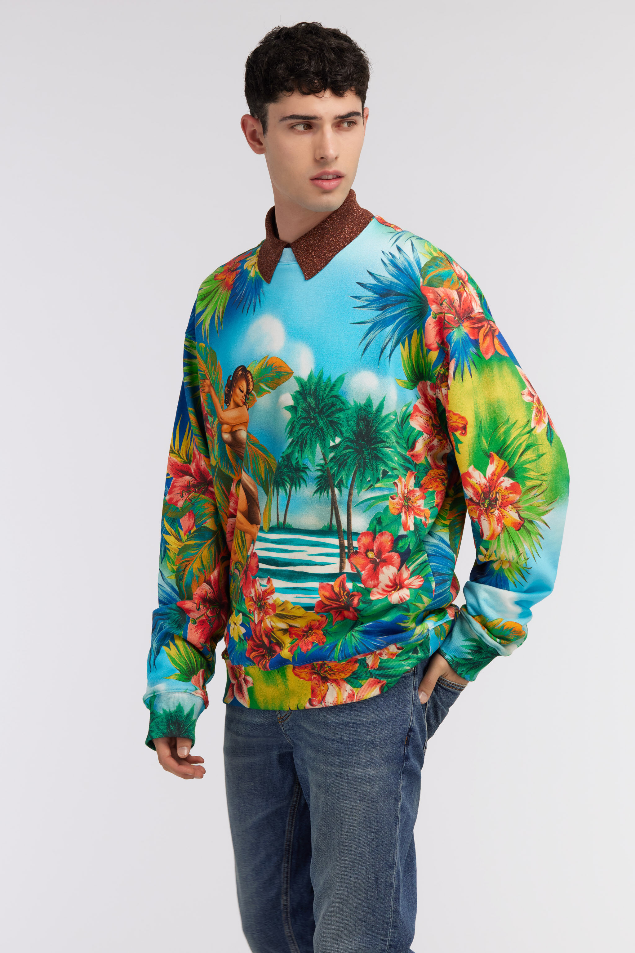 RC Hawaii print sweatshirt Light blue SRT68B-5OH10