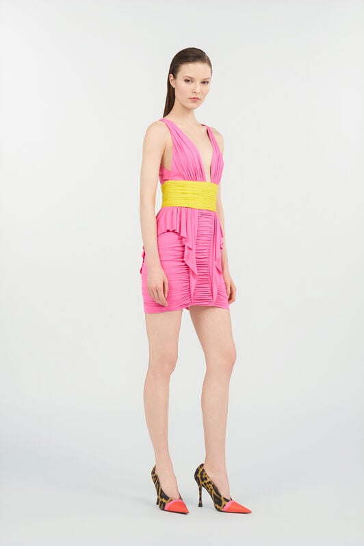 RC Two-Tone Draped Dress PINK WQT118-LL006