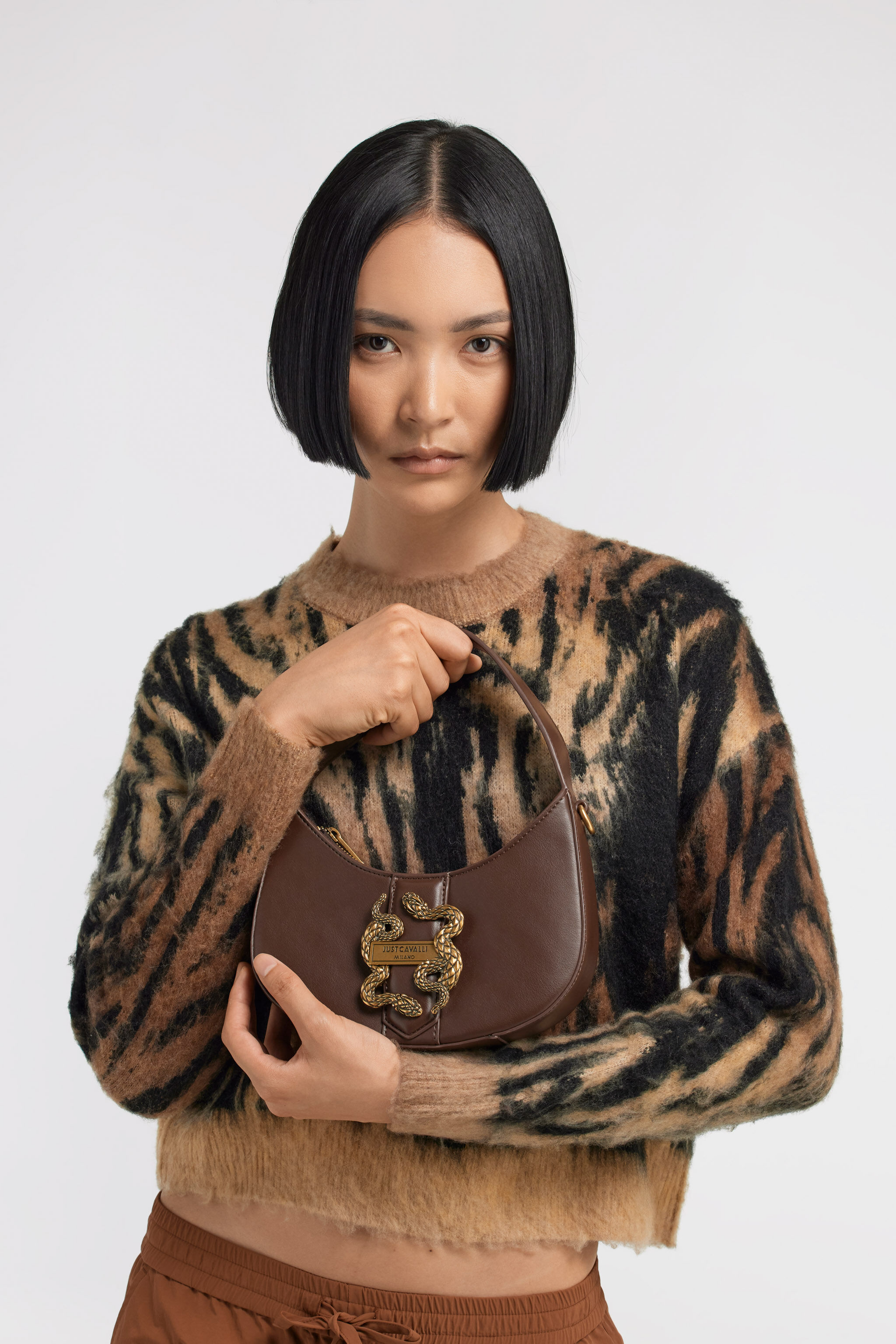 JC Just Cavalli Shoulder Bag Brown TFB037-TF402