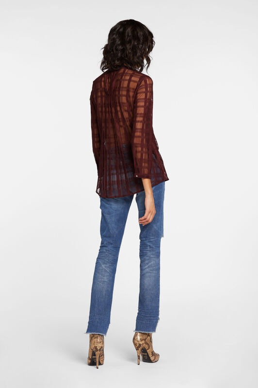 JC Just Cavalli Check-Jacquard Pleated Top Purple HQLSEP-ISES2