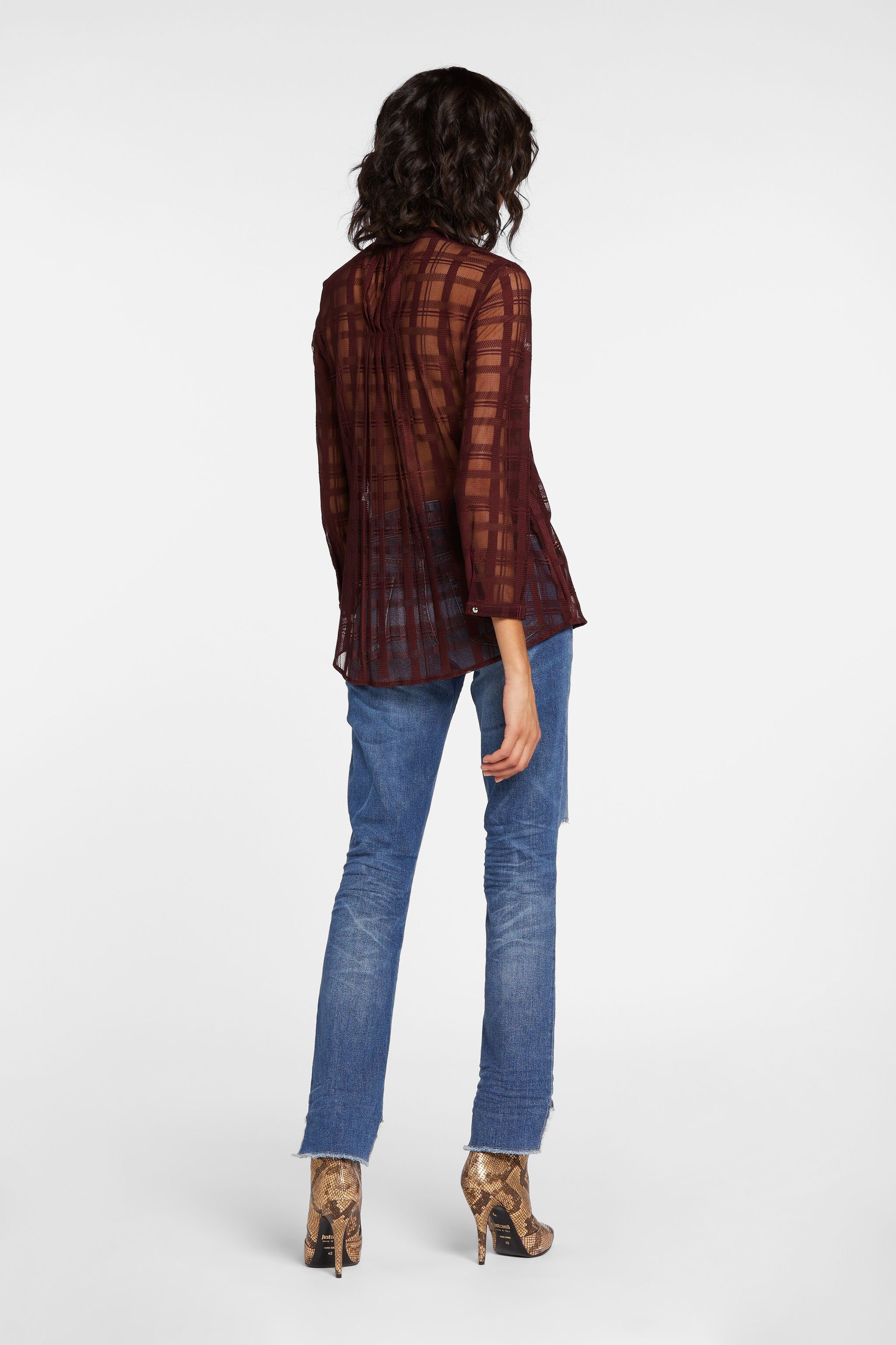 JC Just Cavalli Check-Jacquard Pleated Top Purple HQLSEP-ISES2