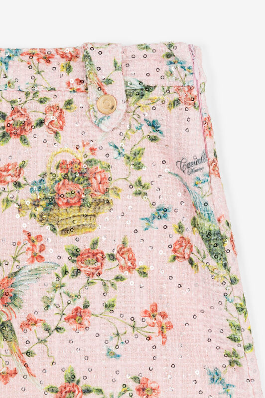 JU Sequin-Embellished Floral-Print Skirt Pink OJT304-GA028