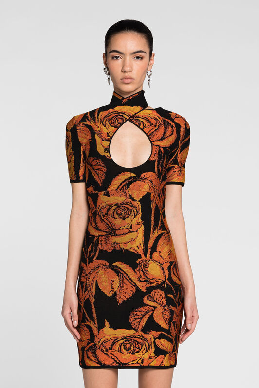 RC Cut-Out Minikleid mit Rosen-Jacquard Orange PQM102-MI150