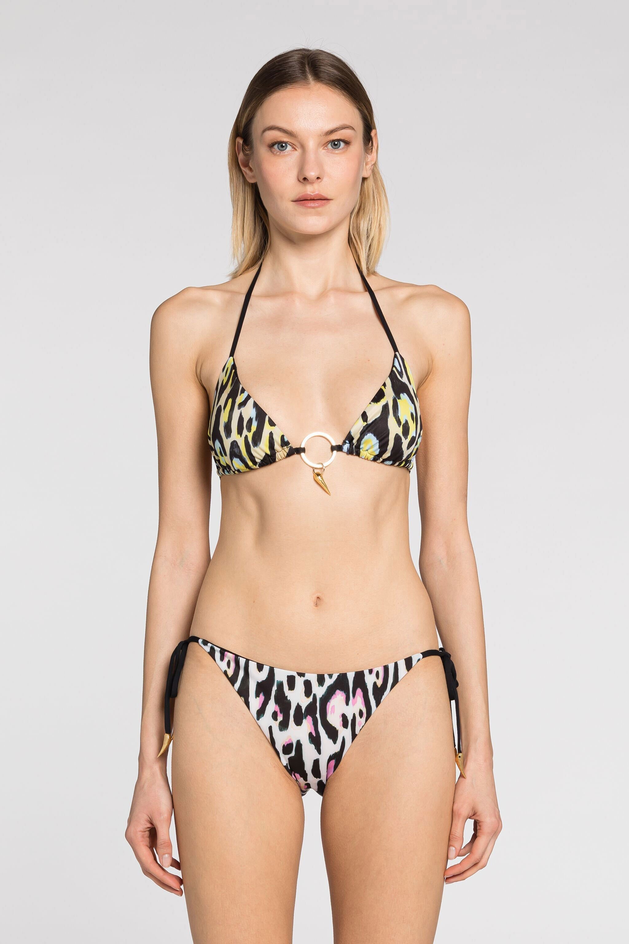 RC Leopard-print teeth-pendant bikini top MULTICOLOR QKW00G-LNF54