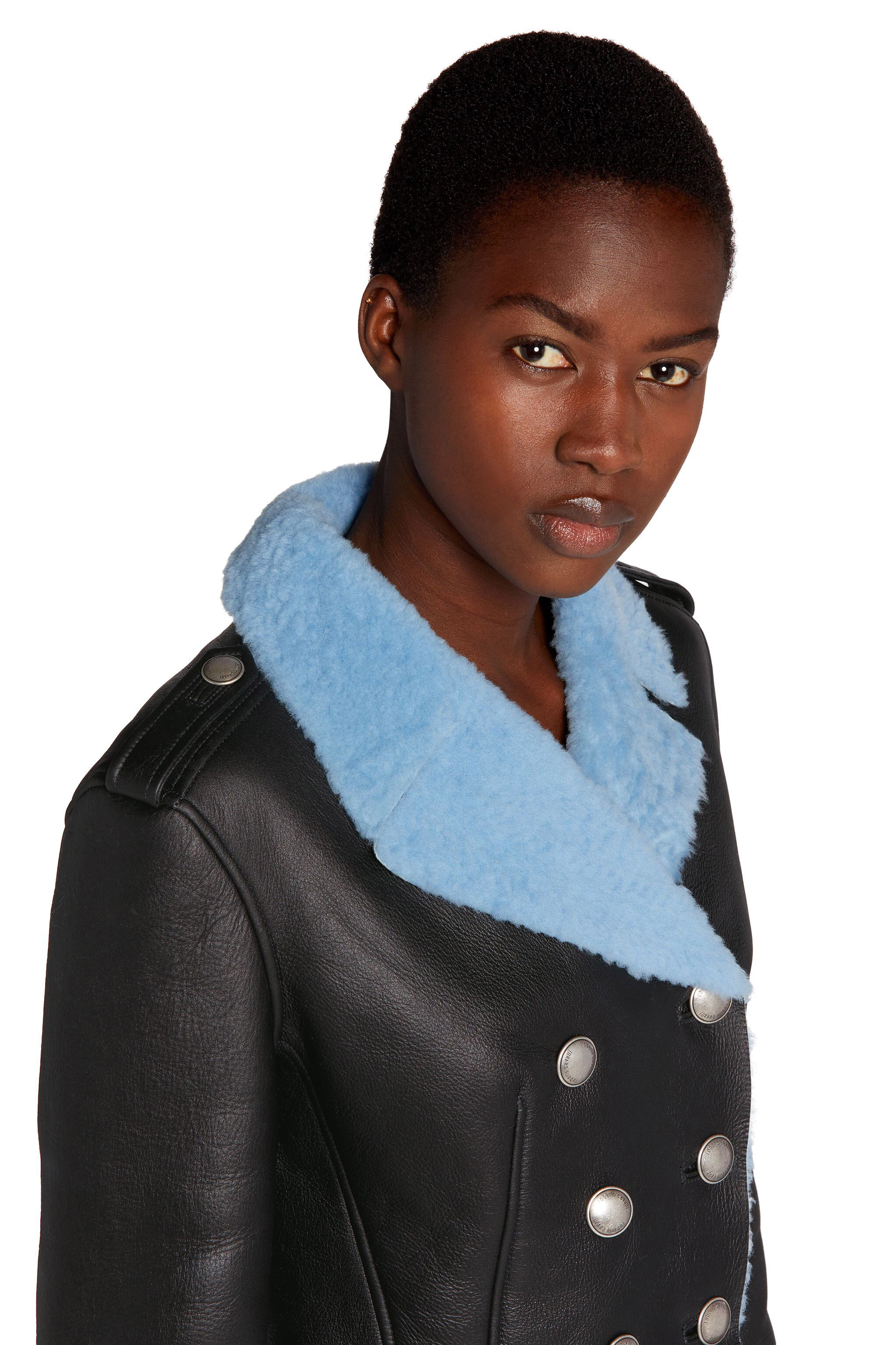 Shearling Lined Leather Jacket in BLACK LIGHT BLUE for Women Roberto Cavalli