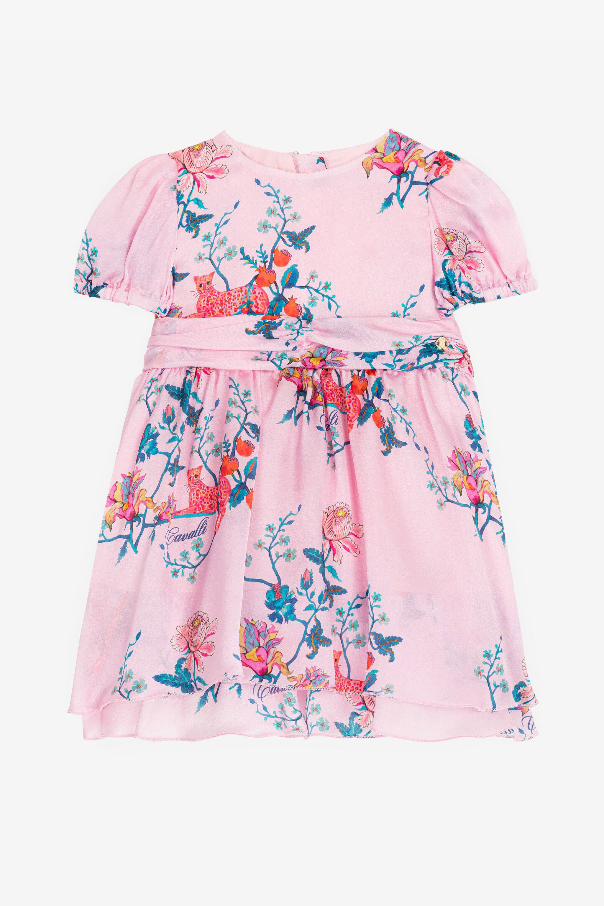 JU Floral And Jaguar-Print Silk Dress Pink RJT106-2NG81