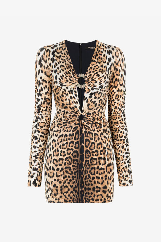 RC Leopard-Print Cut-Out Mini Dress Light Brown RKT126-LNH26