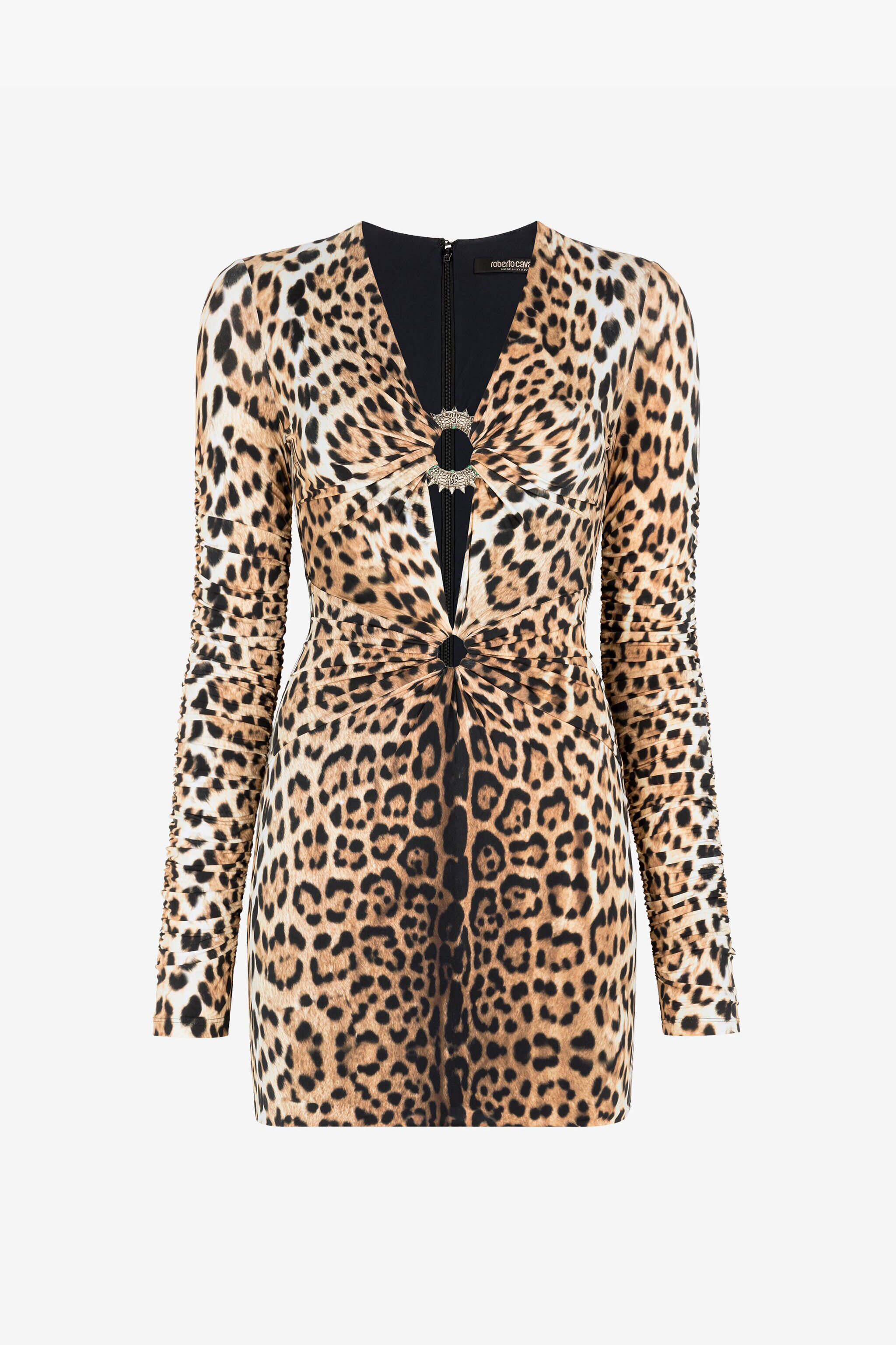 RC Leopard-Print Cut-Out Mini Dress Light Brown RKT126-LNH26