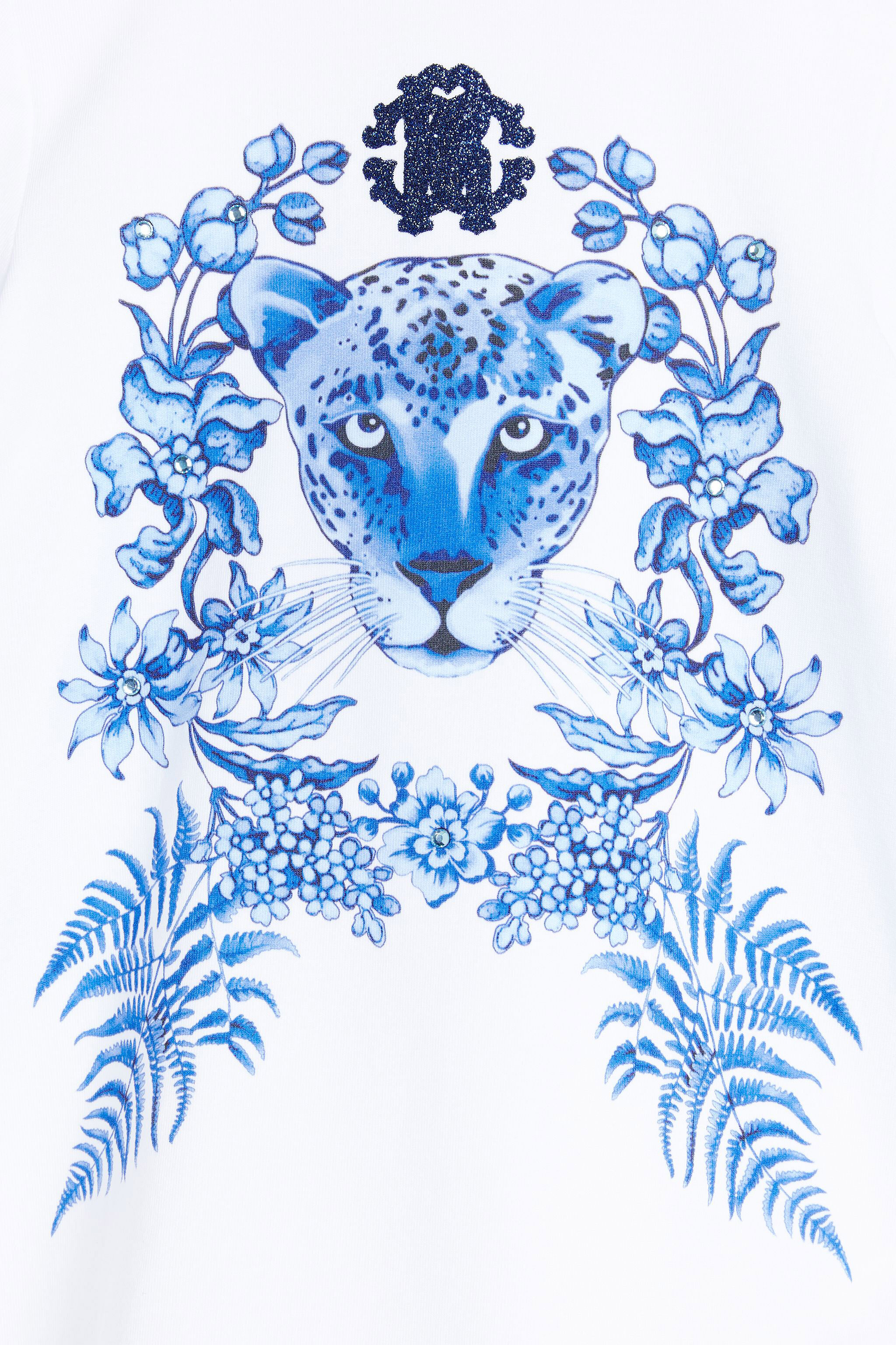 JU Leopard-print T-shirt dress WHITE/BLUE MJT151-JV025