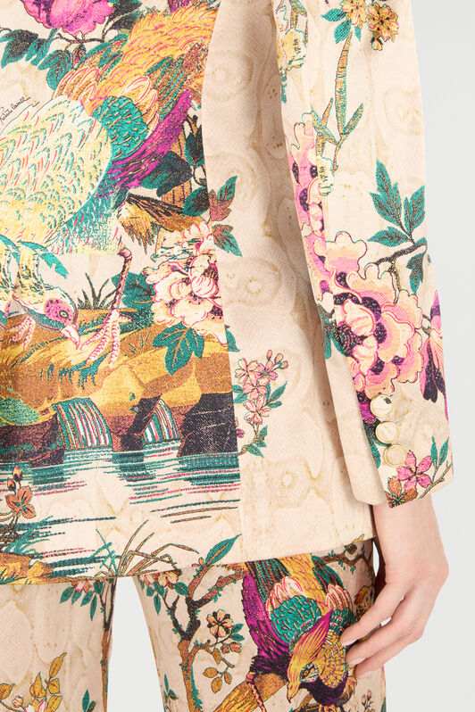 RC Silk Jacket with Floral and Pheasant Print RC Silk Jacket with Floral and Pheasant Print Ivory/Pink VKT405-TYP76
