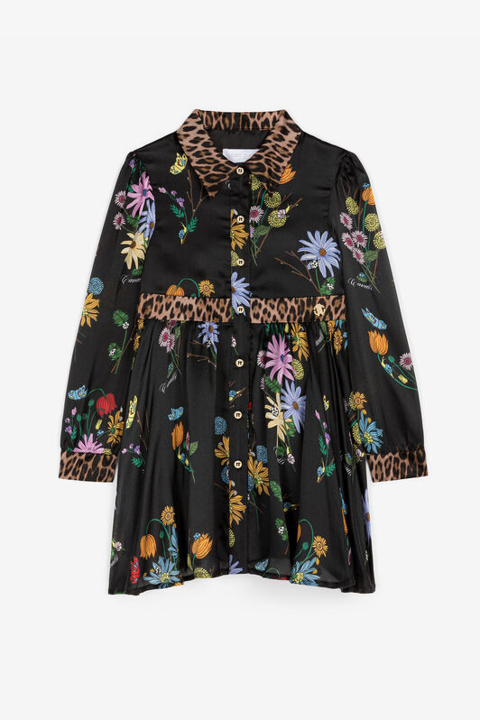 JU Floral And Jaguar-Print Silk Dress JU Floral And Jaguar-Print Silk Dress Black RJT10R-2NH92