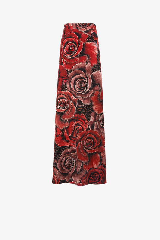 JC Just Cavalli Rose-Print Maxi Skirt Rojo FQLSGR-ISD69