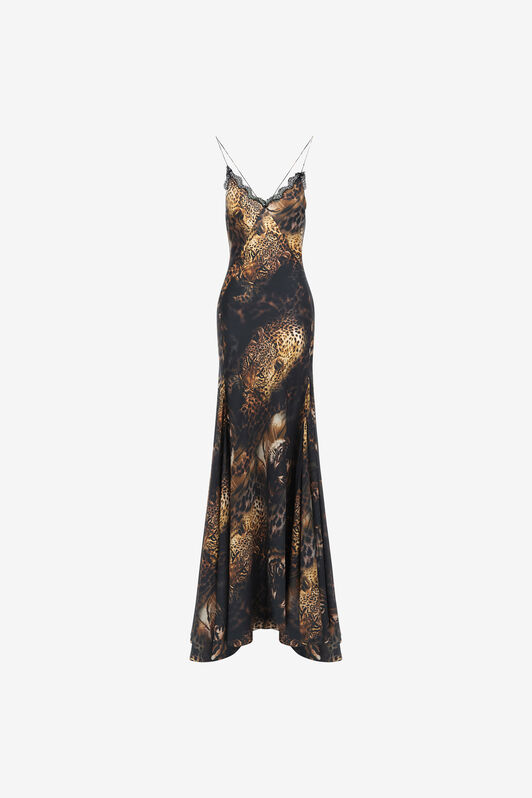 RC Slip dress with Jaguar print Dark brown RWT138-4QI14