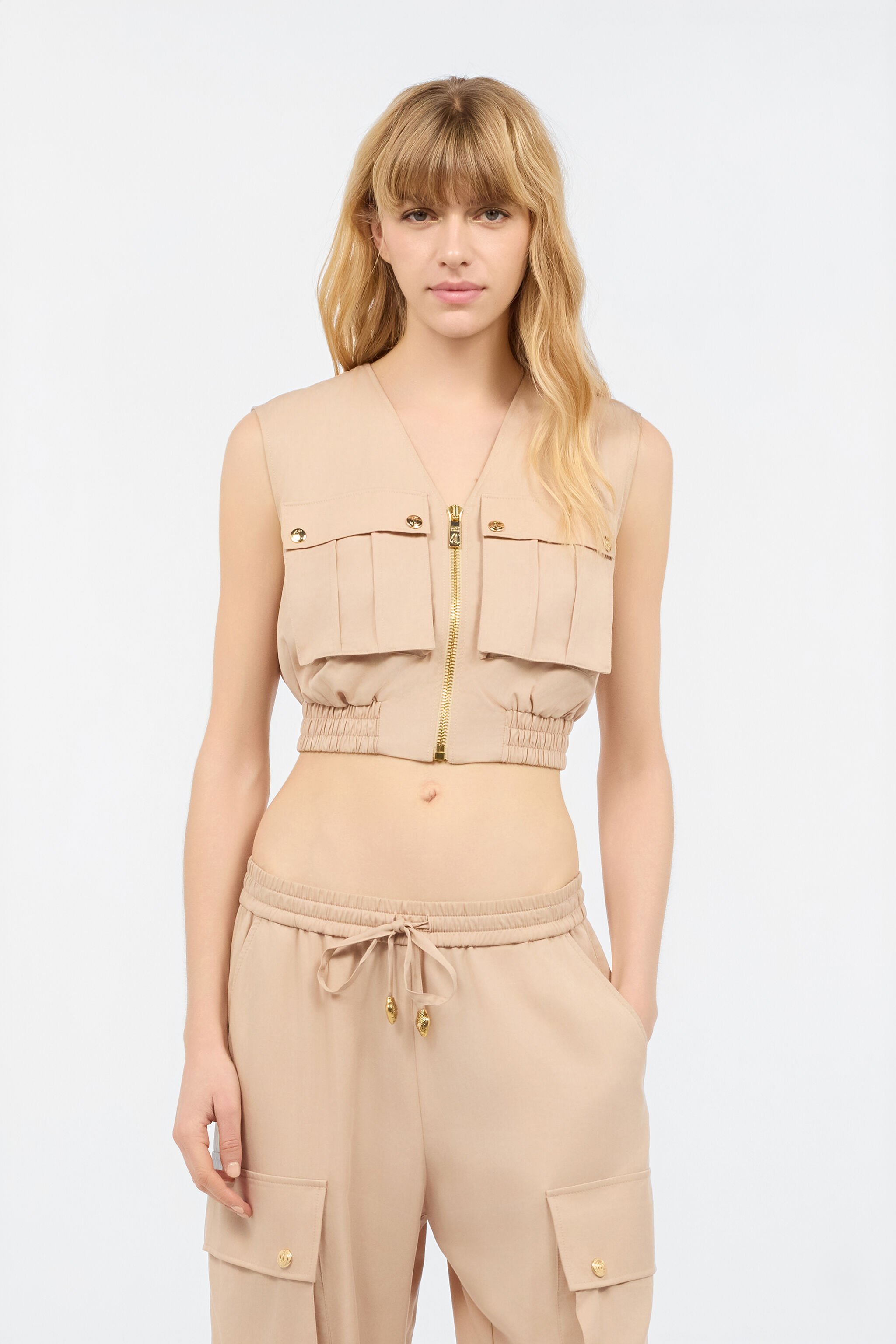 JC Crop-Top Mit Funktionstaschen Hellbraun UFT190-UF256