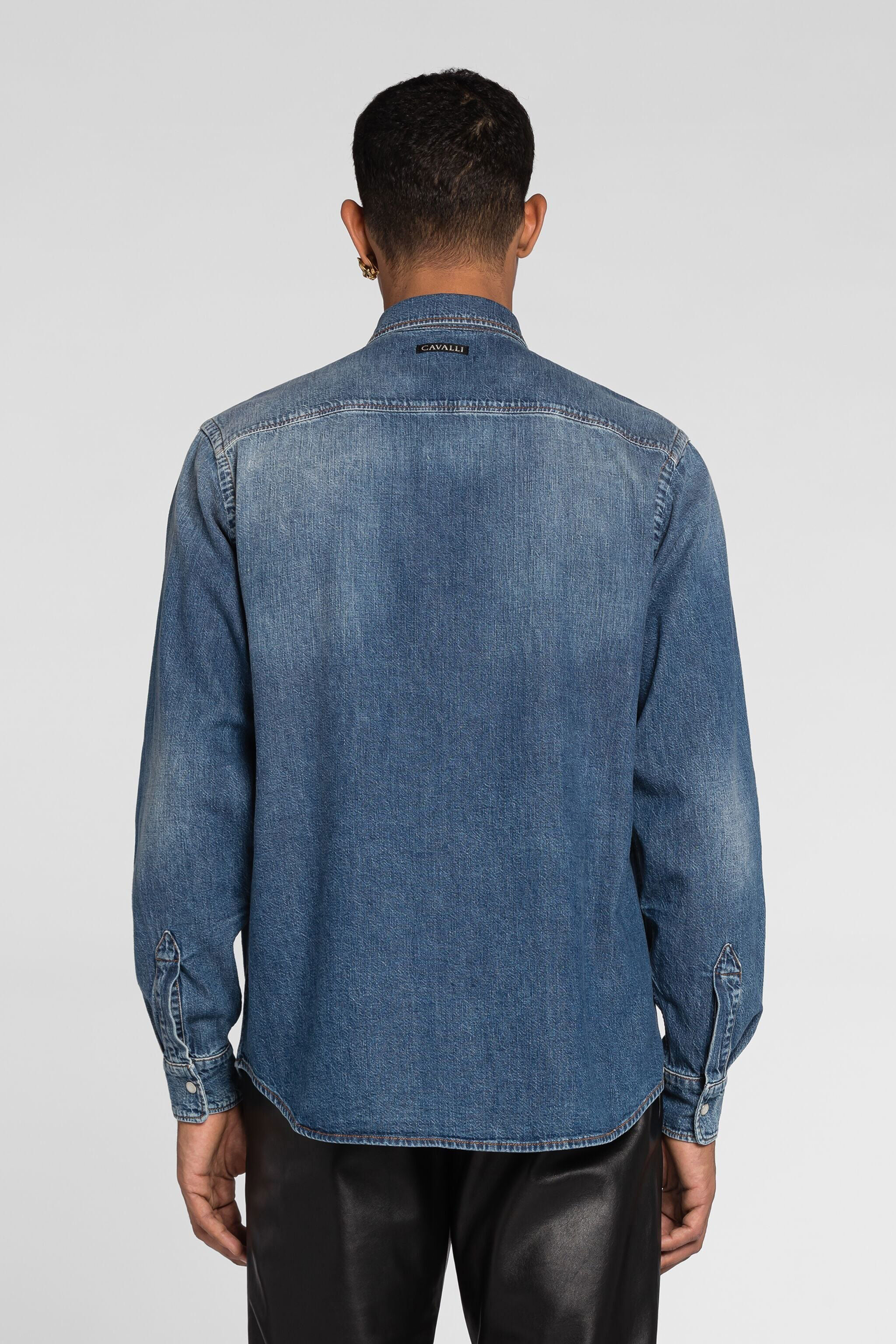 RC Serpentine Jaguar-Embroidered Denim Shirt Dark blue PRJ766-DL001