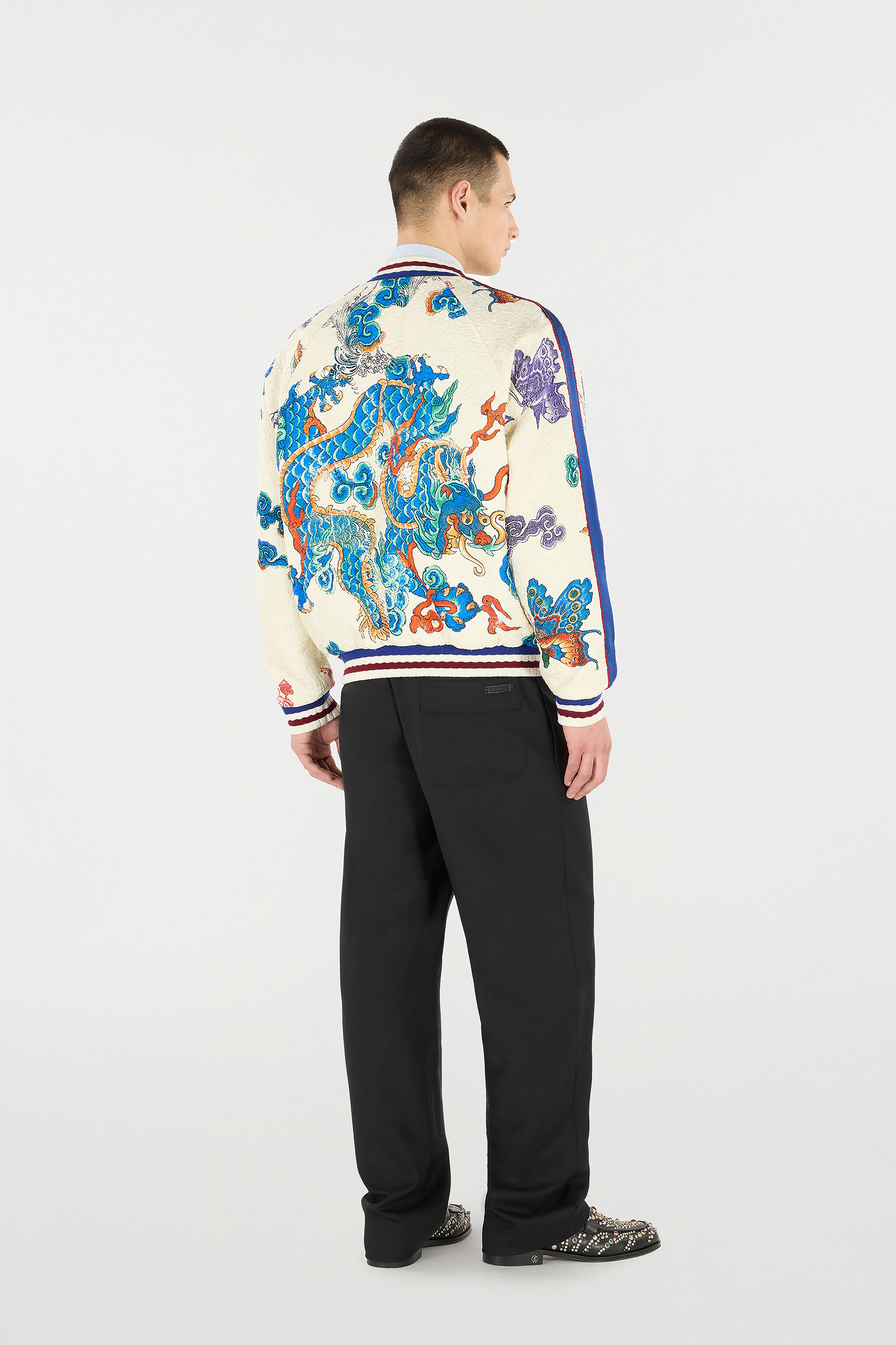 RC Bomber Jacket with Dragon, Flowers and Butterflies IVORY MULTICOLOR VRT465-FY104