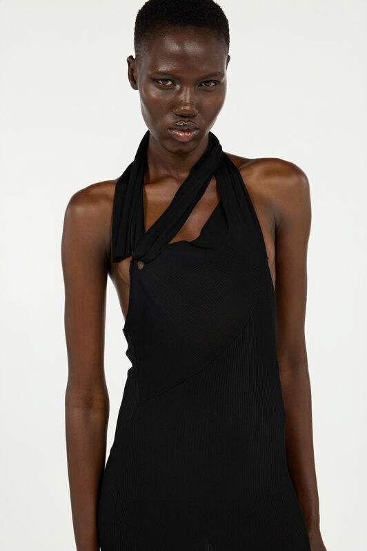 RC Long Black Ribbed Dress Noir VWM109-MH014