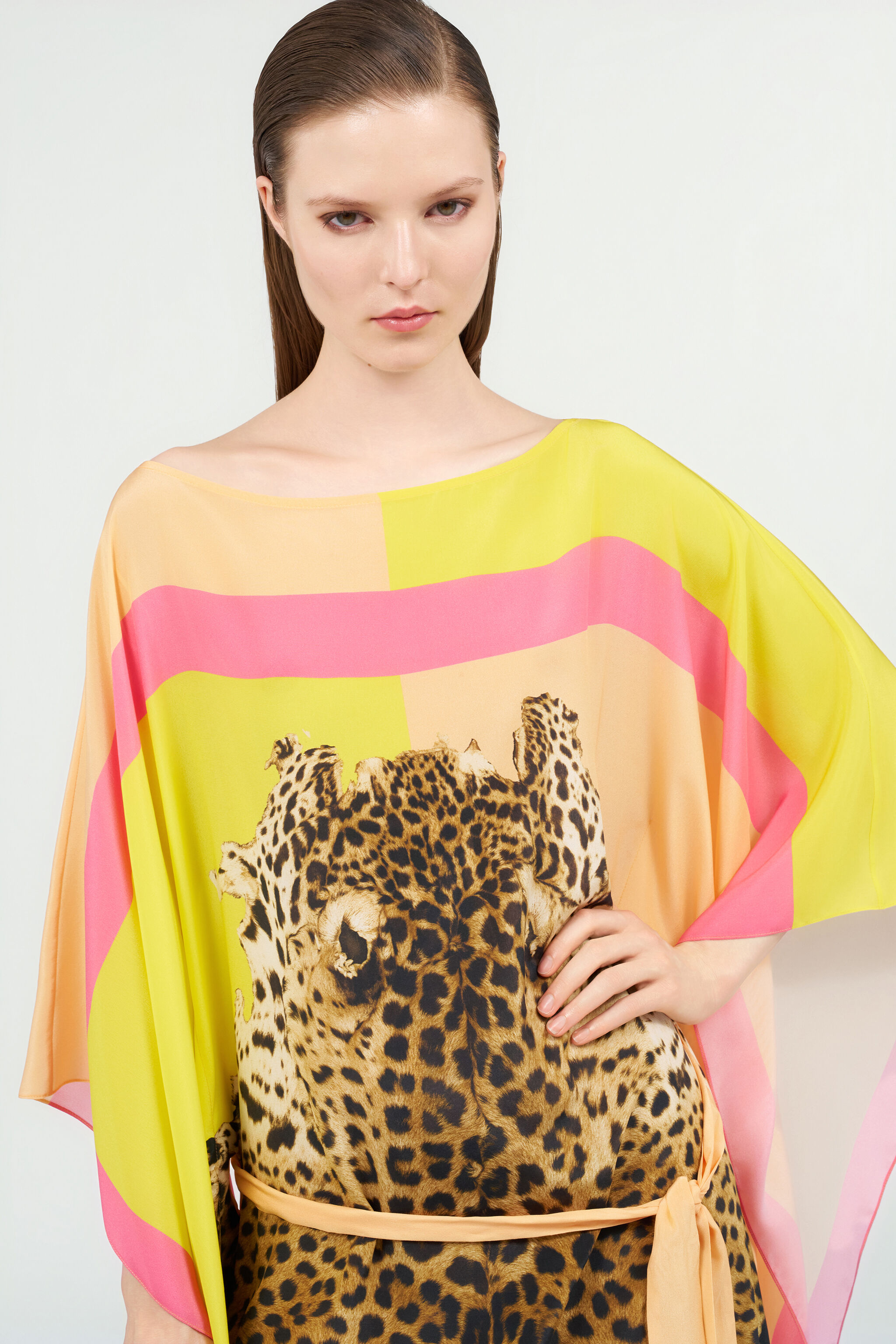 Silk Kaftan with Cavalli Pop Print in YELLOW for Women | Roberto