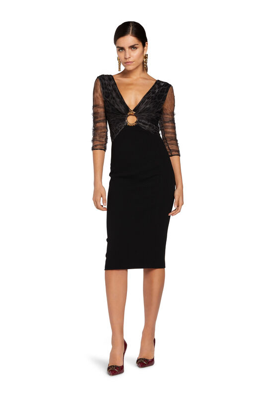 RC Sheer-overlay cocktail dress Negro LQT144-WB002