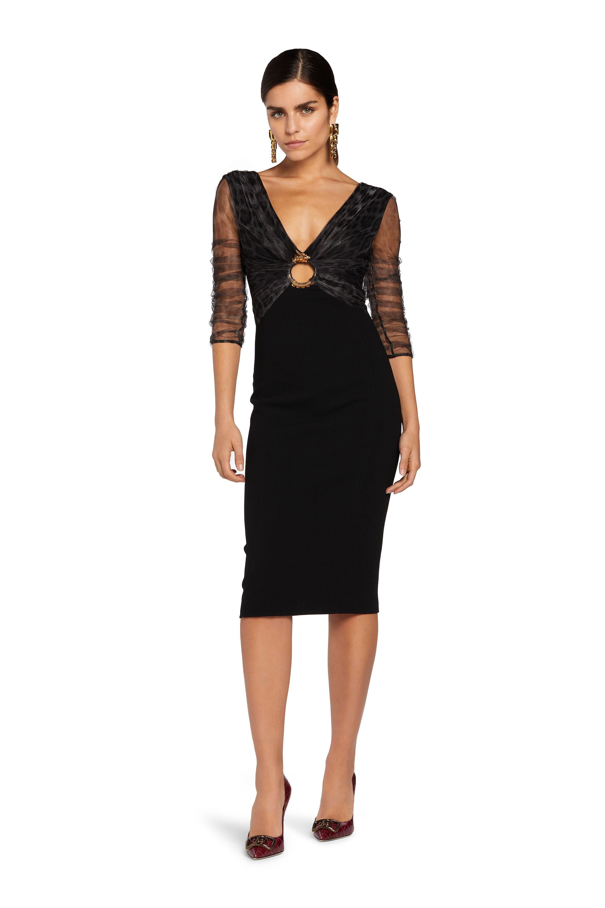 RC Sheer-overlay cocktail dress Negro LQT144-WB002