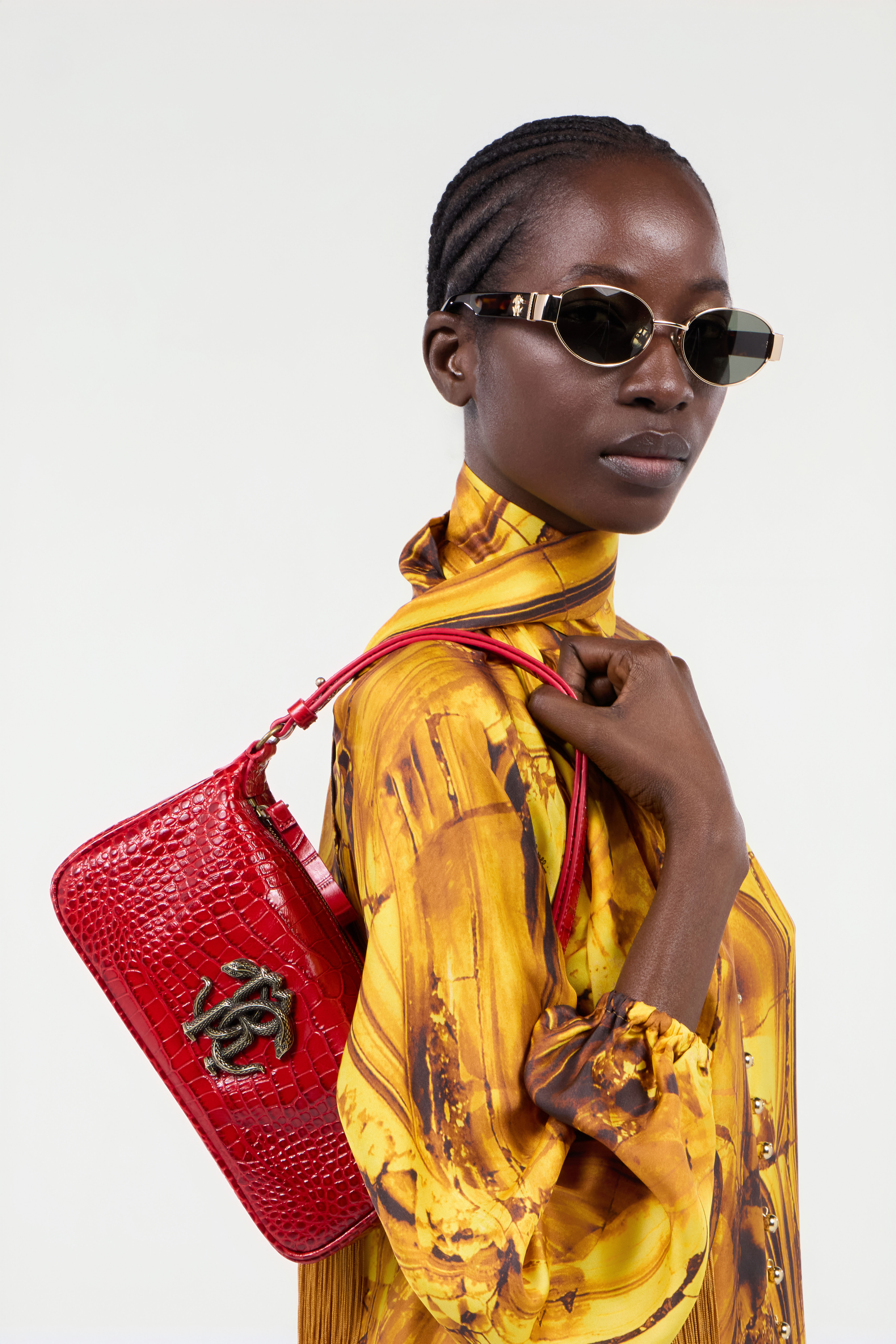 RC Red Croc-Embossed Shoulder Bag With Mirror Snake MARLBORO RED QOB00B-PZO32