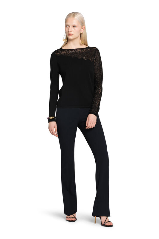 RC Floral-Knit Lace-Insert Top BLACK KQM610-MI001