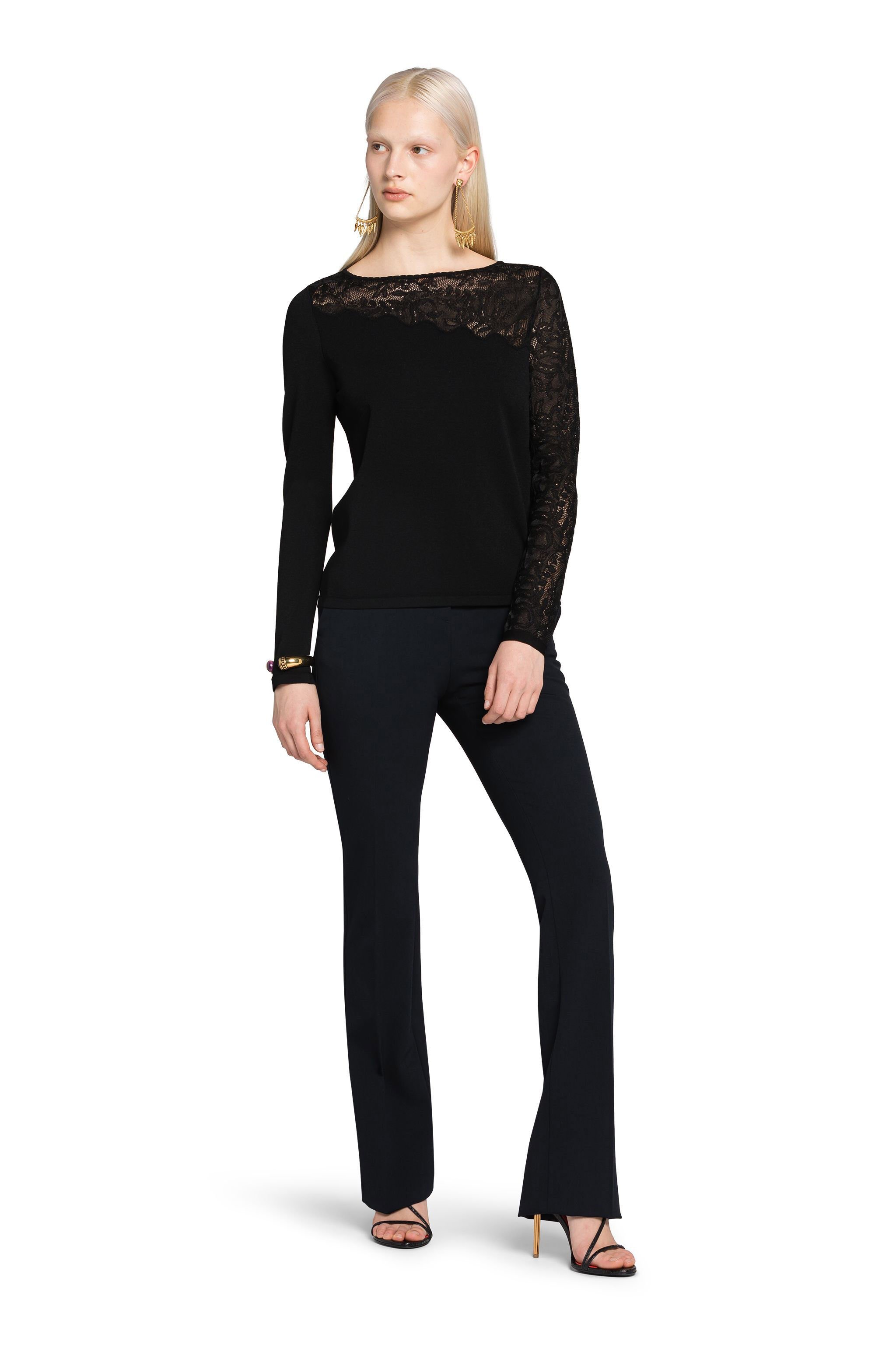 RC Floral-Knit Lace-Insert Top BLACK KQM610-MI001