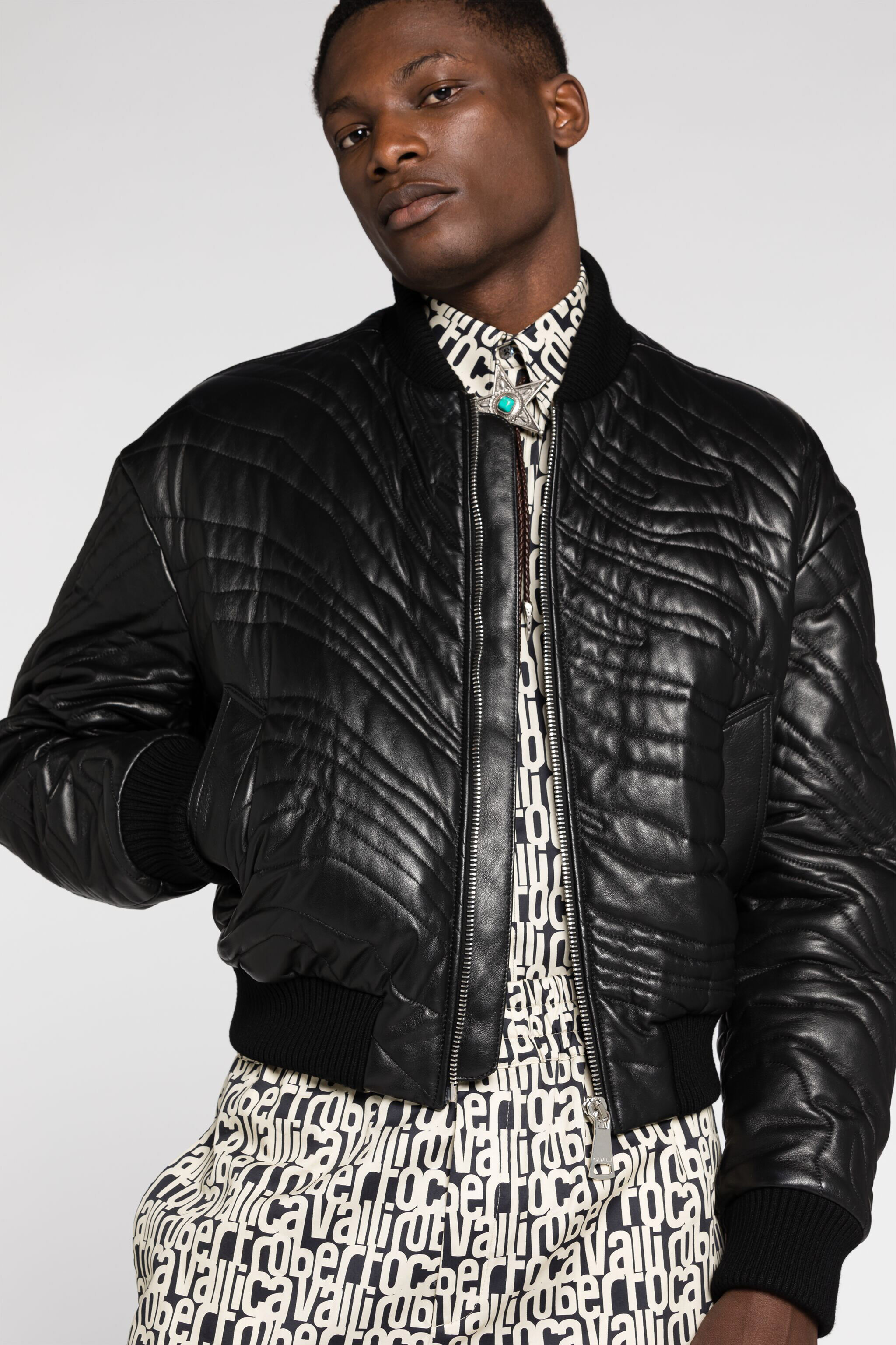 Quilted leather bomber jacket sale