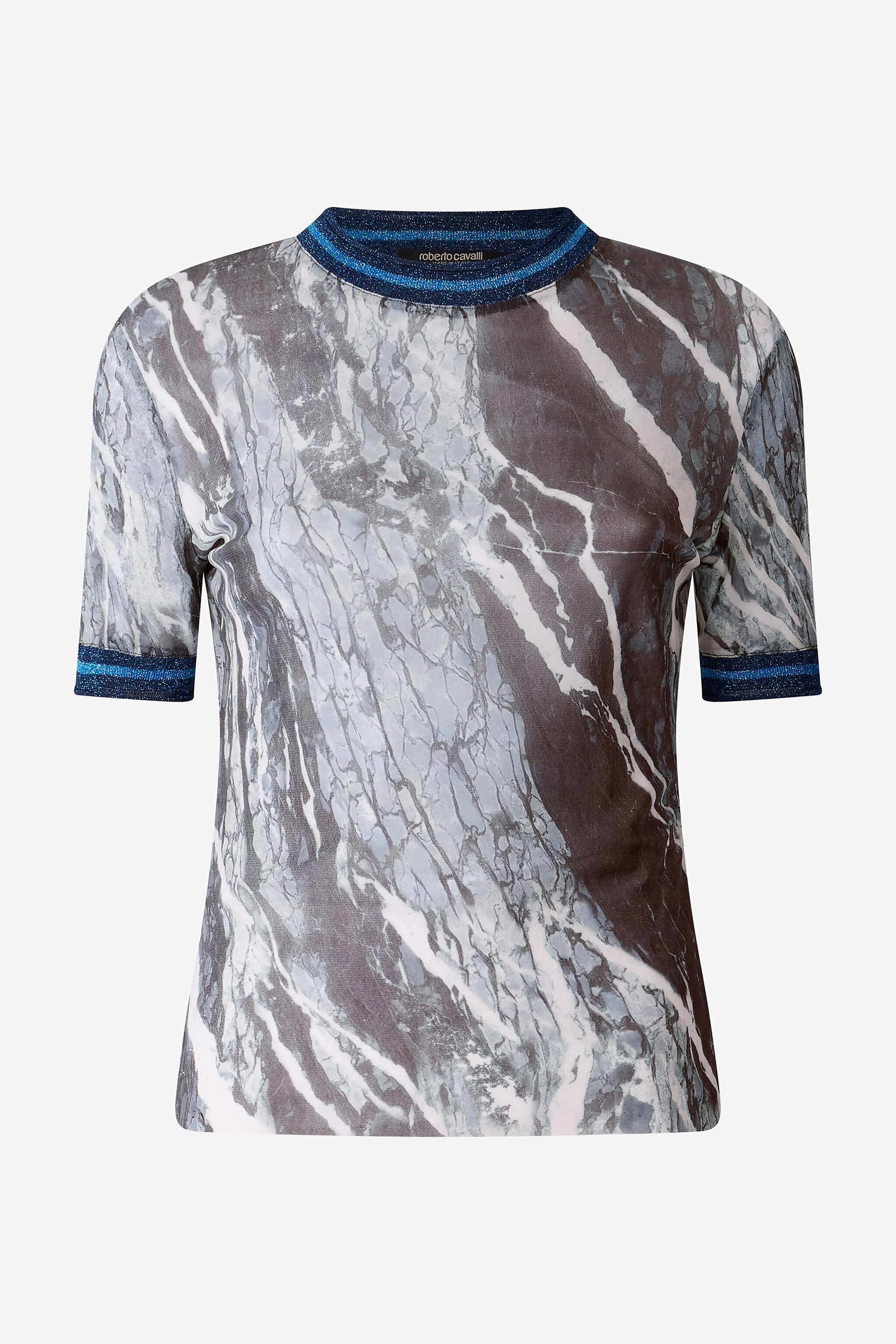 RC Marble-Print T-Shirt With Glittery Trims Dark blue UKT65E-6HN22