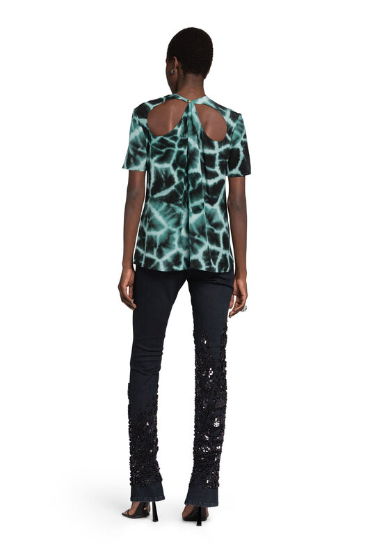 RC Giraffe-Print Silk Cut-Out T-Shirt SAGE KQT603-SQU23