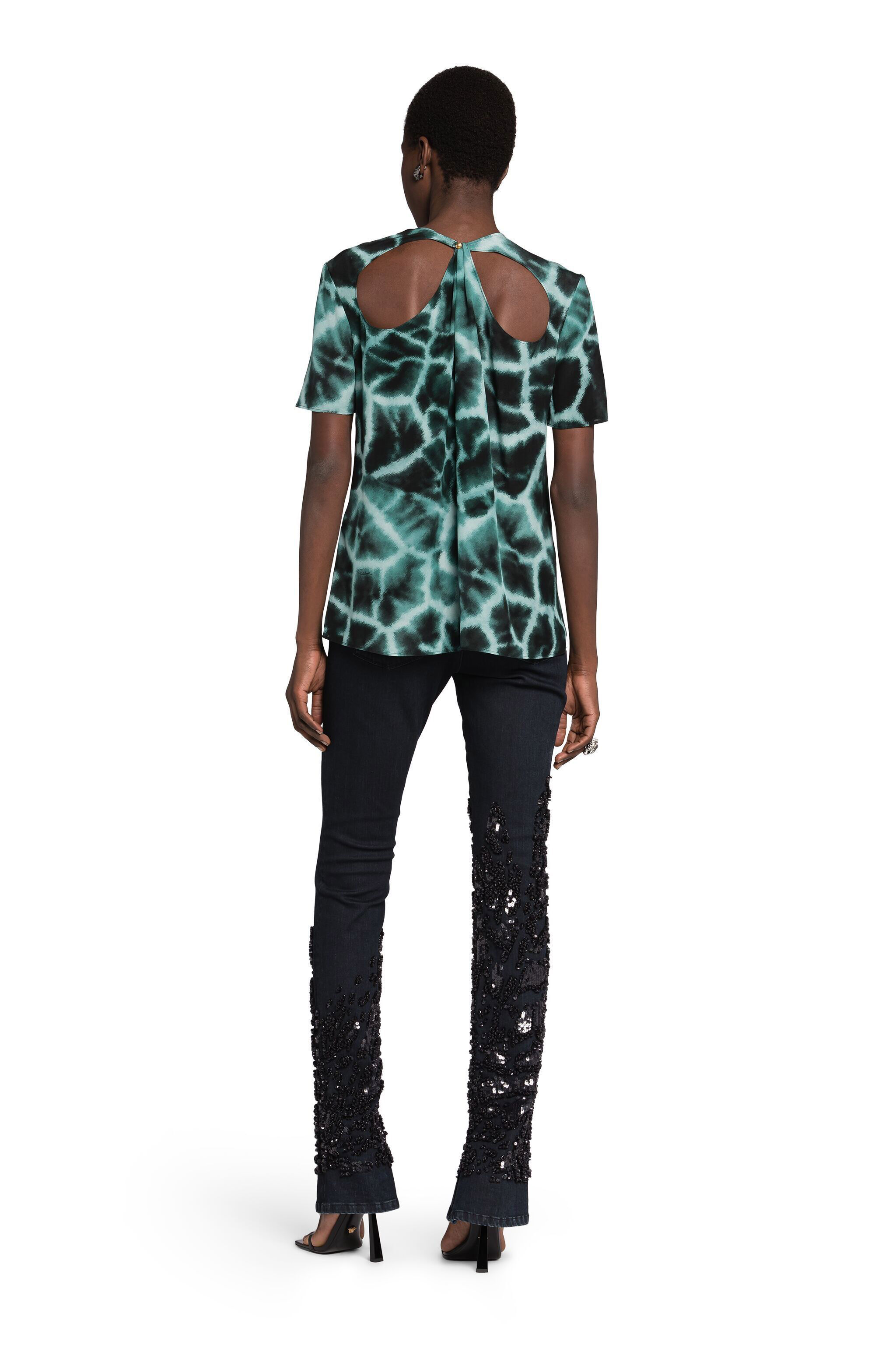 RC Giraffe-Print Silk Cut-Out T-Shirt SAGE KQT603-SQU23