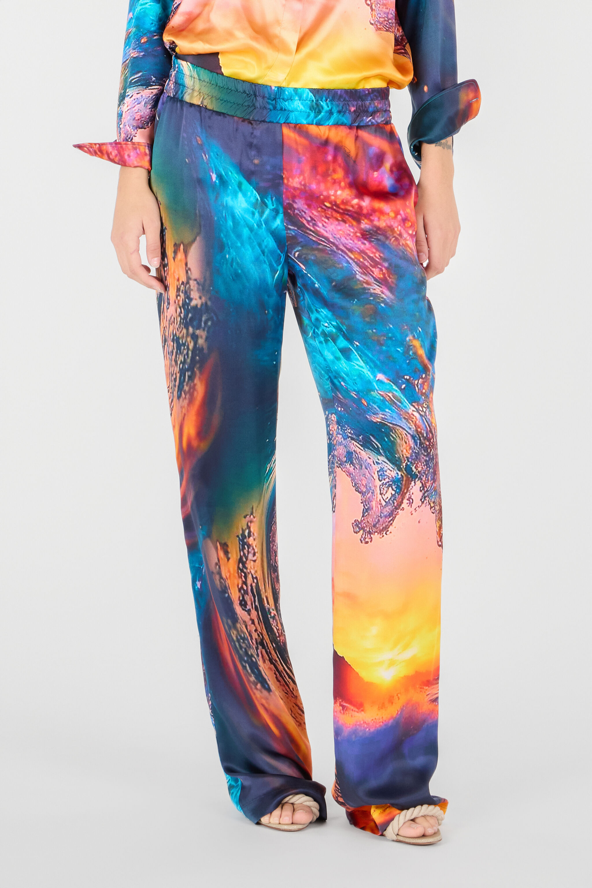 RC Woman Silk Trousers Blue/Orange UWT210-RYN98