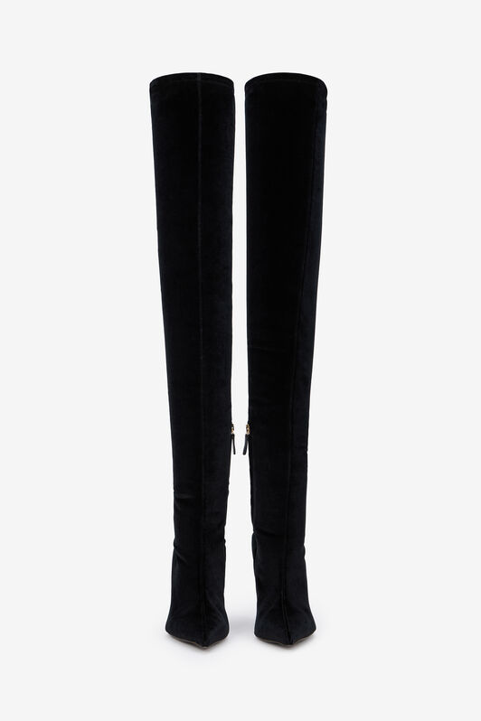 RC Satin Pointed Black Thigh-High Boots Black VWS004-VZ018