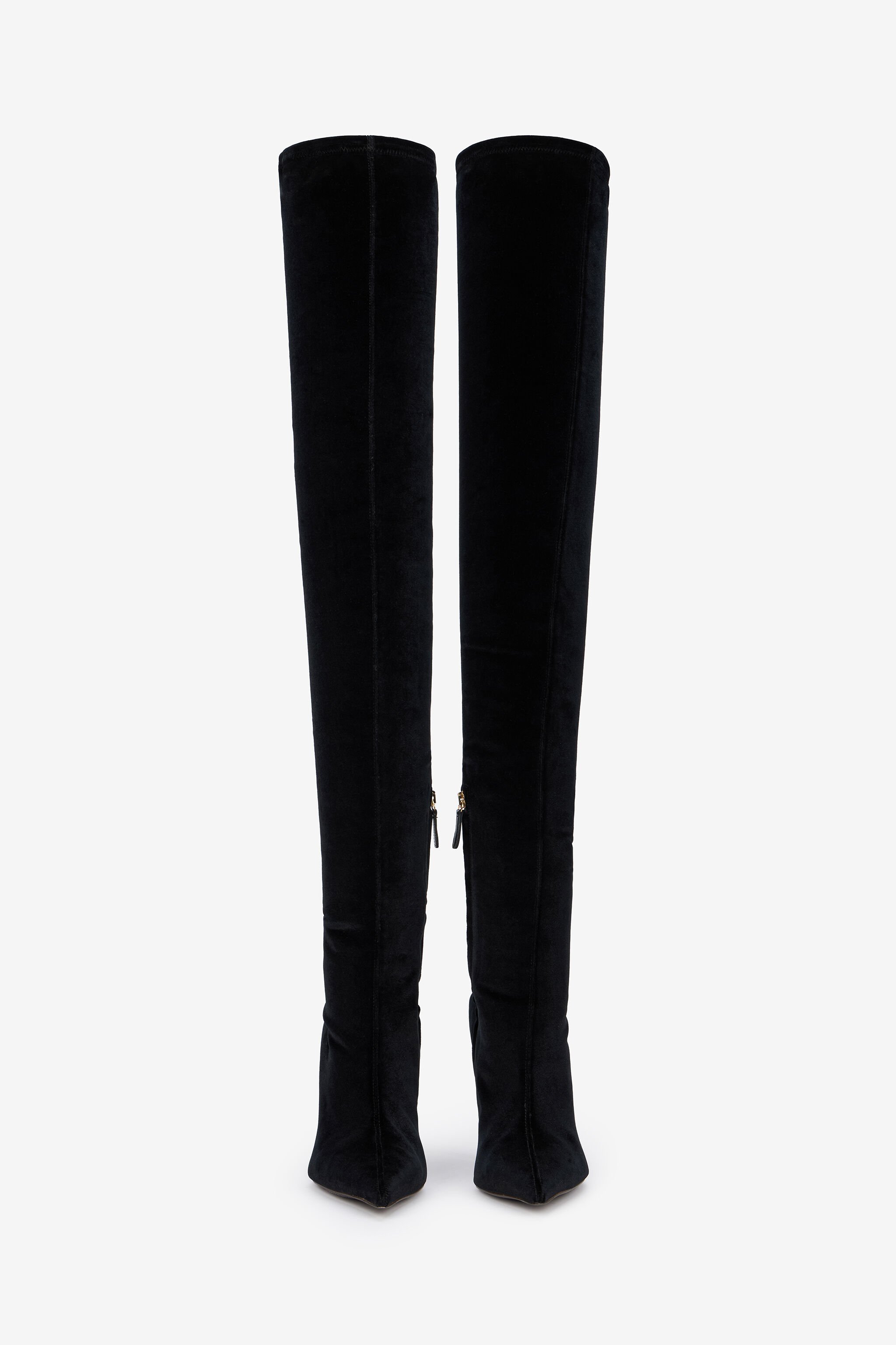 RC Satin Pointed Black Thigh-High Boots Black VWS004-VZ018