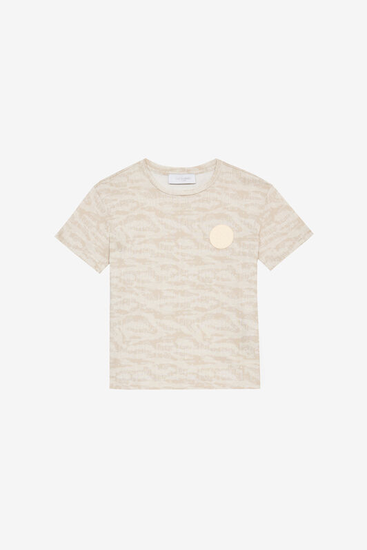 JU T-Shirt With Tiger Skin Print And Patch Ivory UJT60K-JFO44