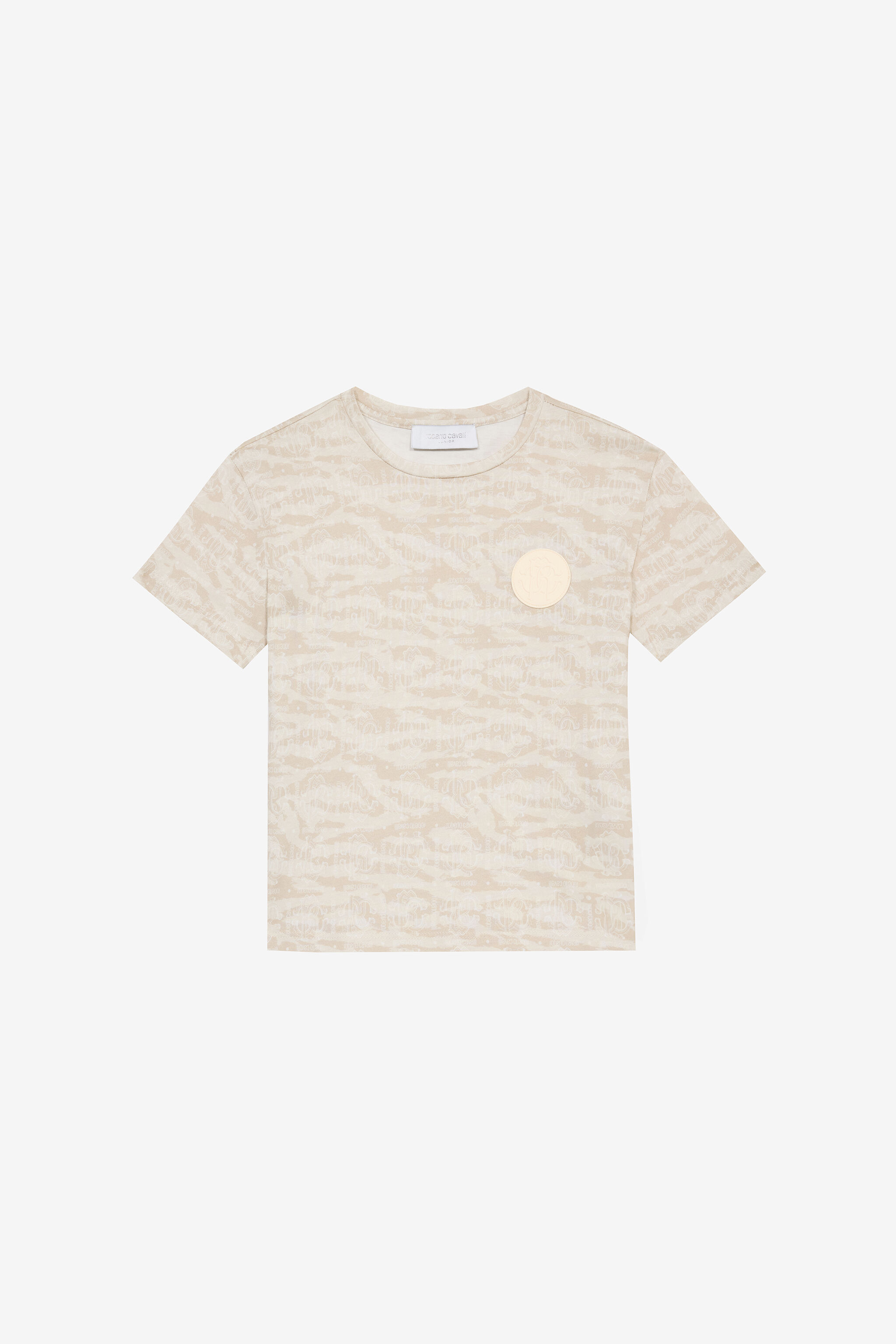 JU T-Shirt With Tiger Skin Print And Patch Ivory UJT60K-JFO44