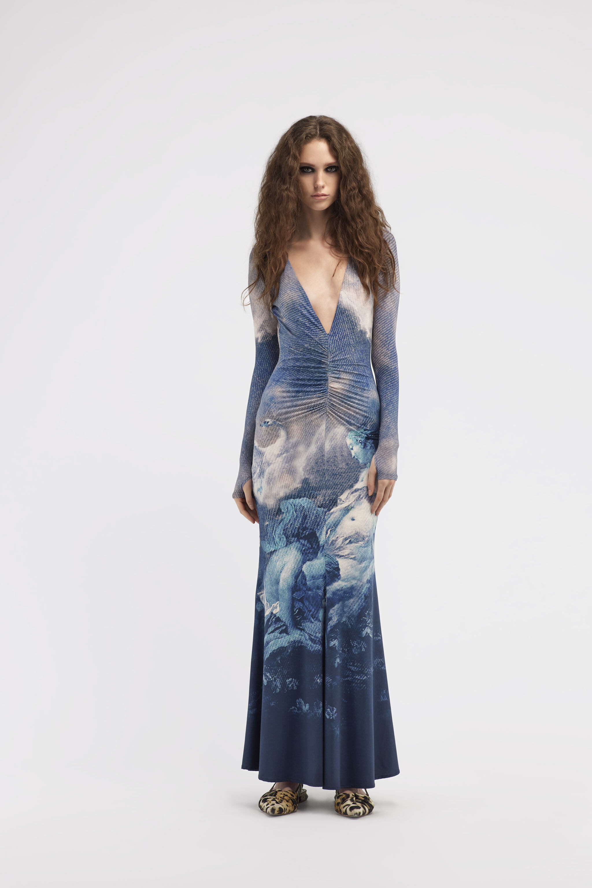 RC Abito lungo stampa Denim Wild Leda Blu scuro RWT129-LNI16