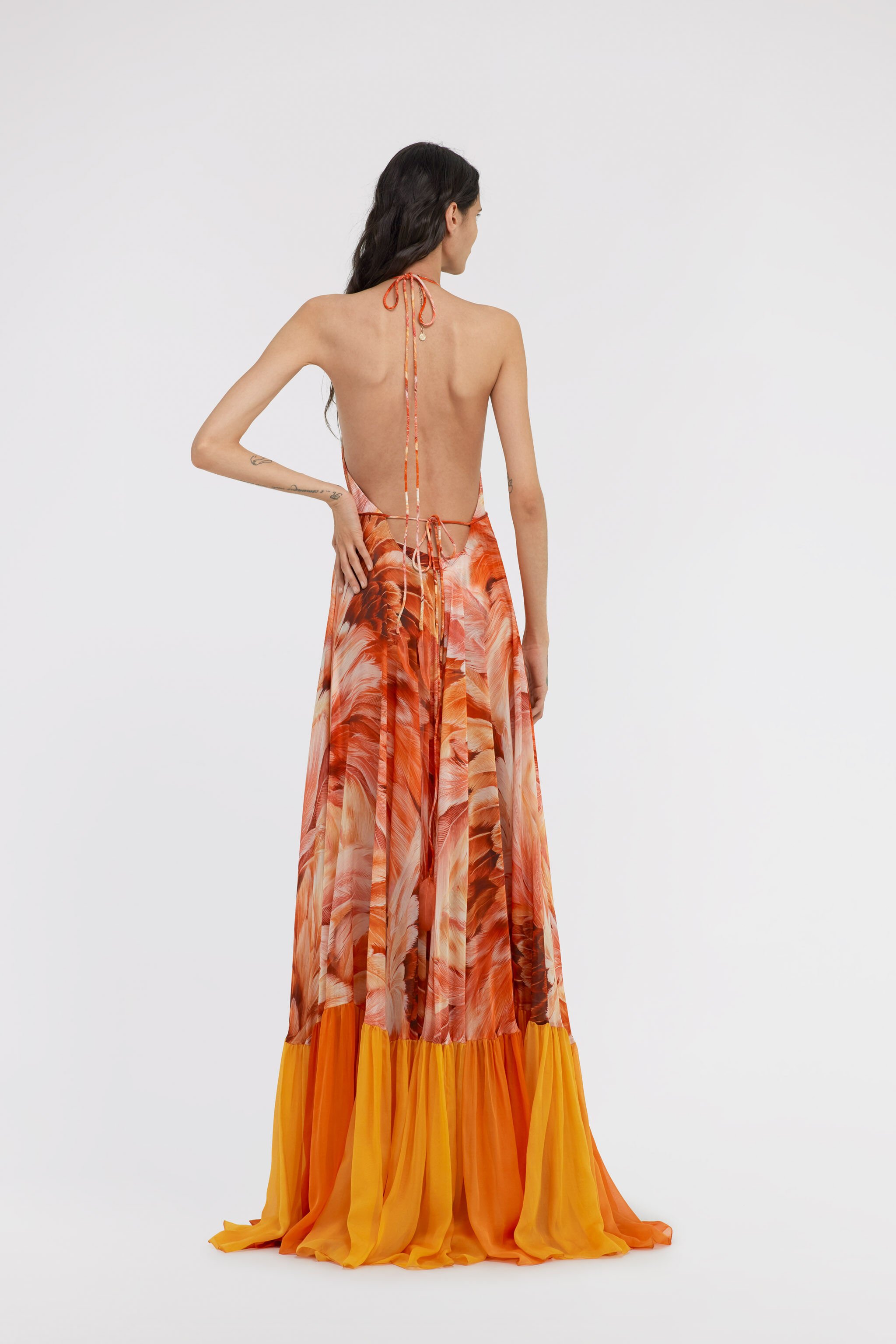 RC Plumage print long dress Orange SWT132-CTL71